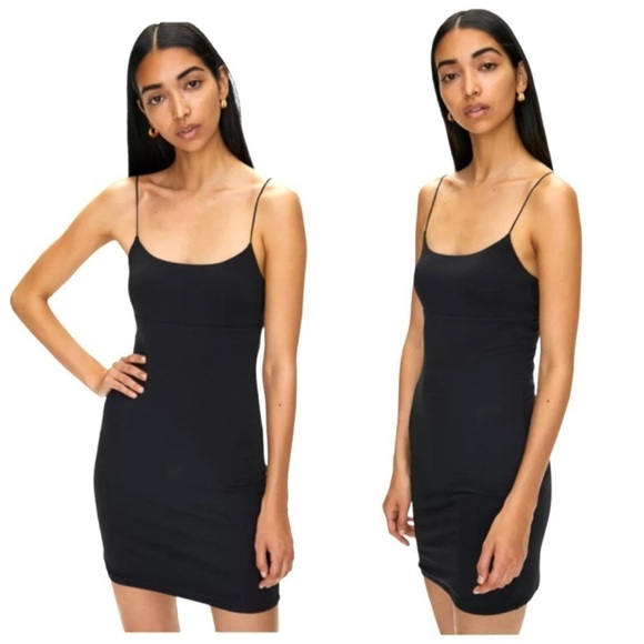 Aritzia Wilfred Free Tiny Black Bodycon Mini Dress Spaghetti Straps Lined - Picture 2 of 9